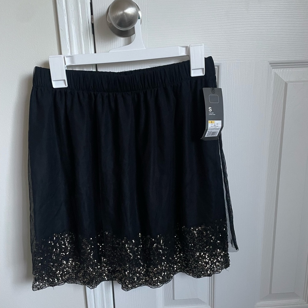 Black Skirt with Gold Sequin Trim